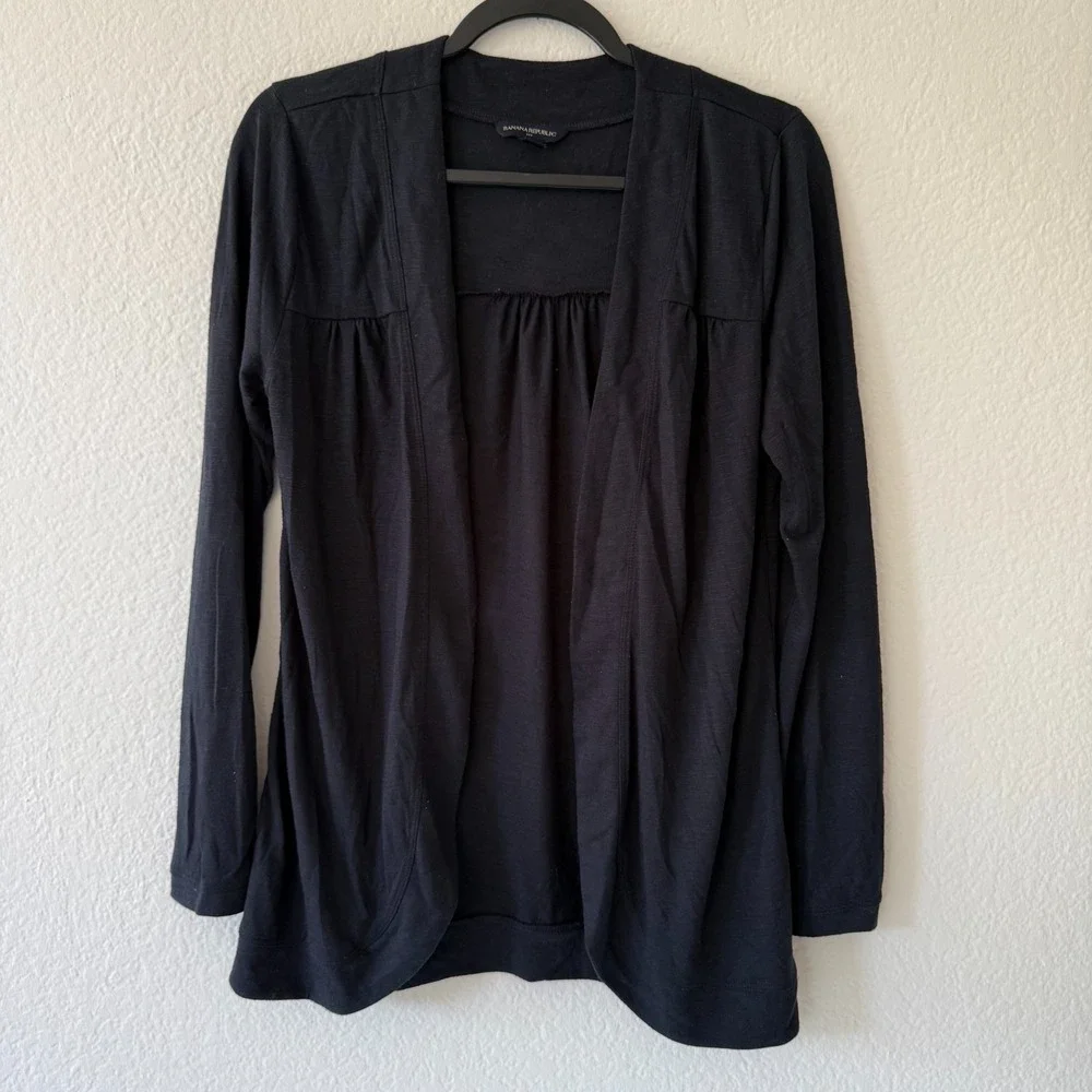 Banana Republic Cardigan Women Size M Black Open Front Slub Knit Long Sleeve Top